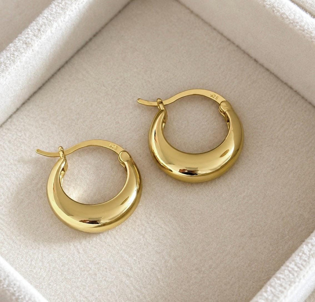 Polished gold-finish sterling silver chunky crescent hoop earrings