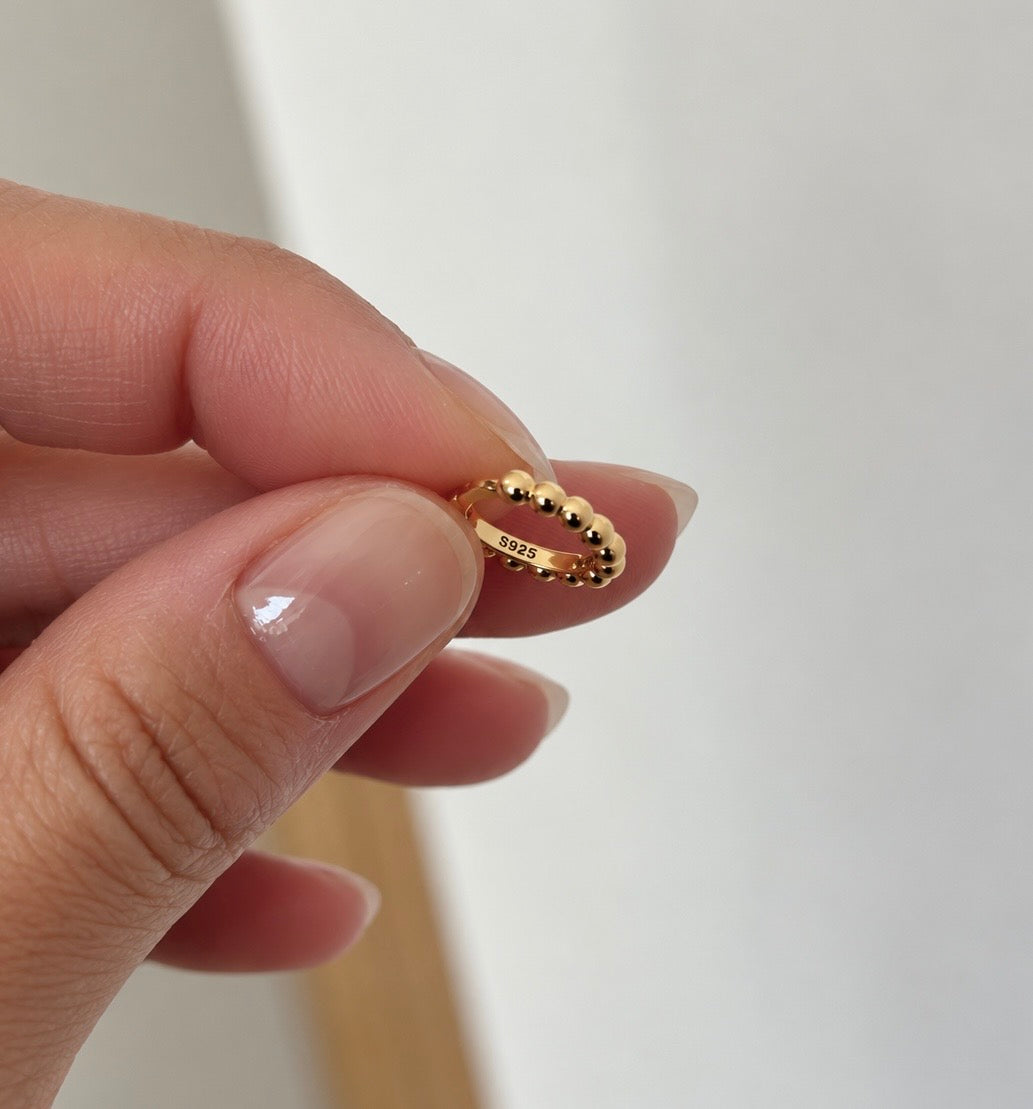 S925 stamp on gold beaded sterling silver hoop
