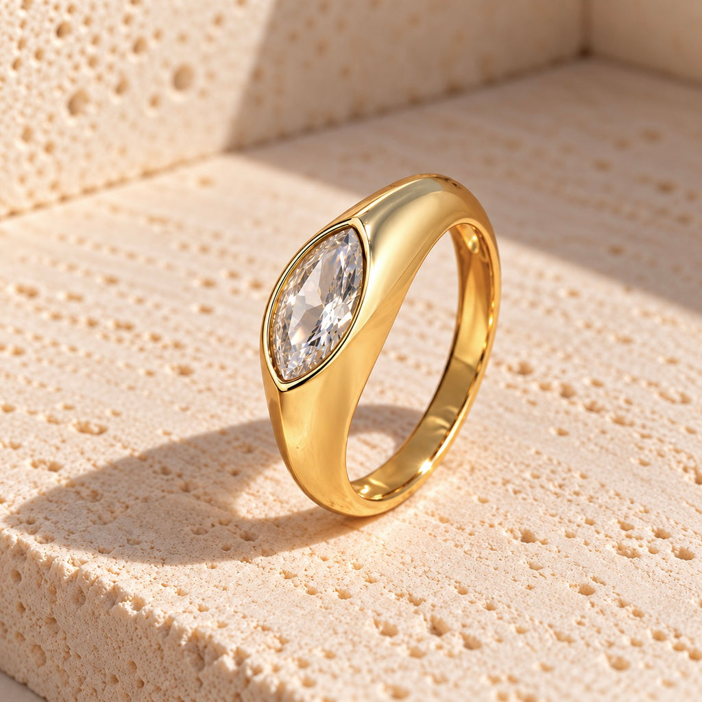 Clear marquise CZ ring in a polished gold-plated sterling silver setting